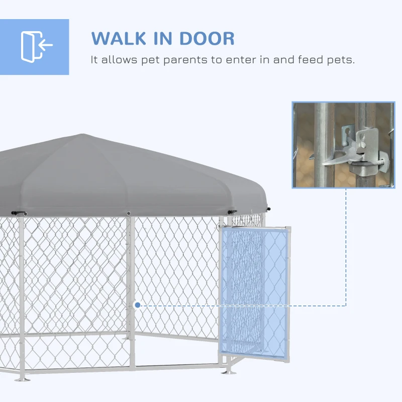 PawHut 6.9' x 6.1' x 4.9' Dog Kennel Outdoor for Medium and Large-Sized Dogs with Waterproof UV Resistant Roof, Silver