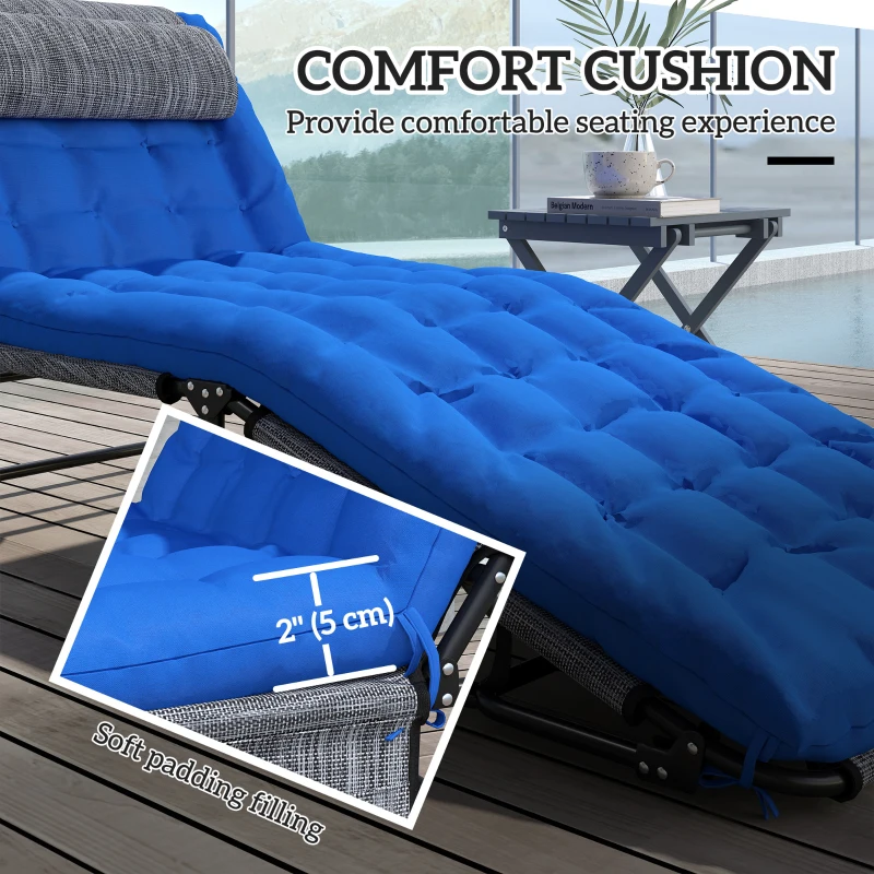 Outsunny Folding Lounge Chair with 4-level Reclining Back & Cushion, Blue