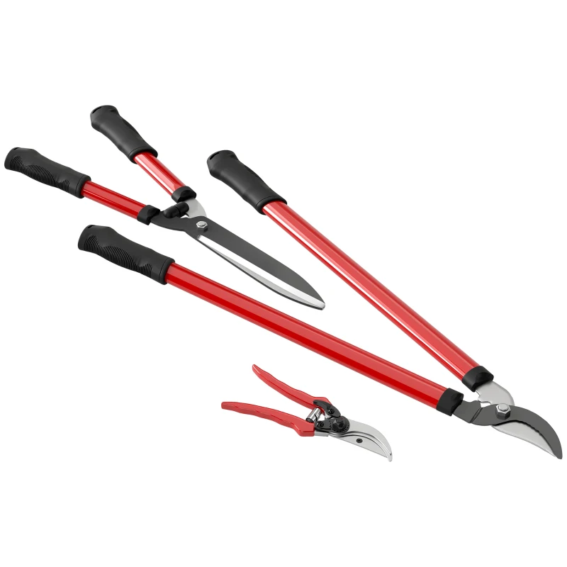 Outsunny 3 Pcs Pruning Shears Set with Hedge Shears, Lopper and Garden Secateurs, Garden Scissors Pruners for Gardening
