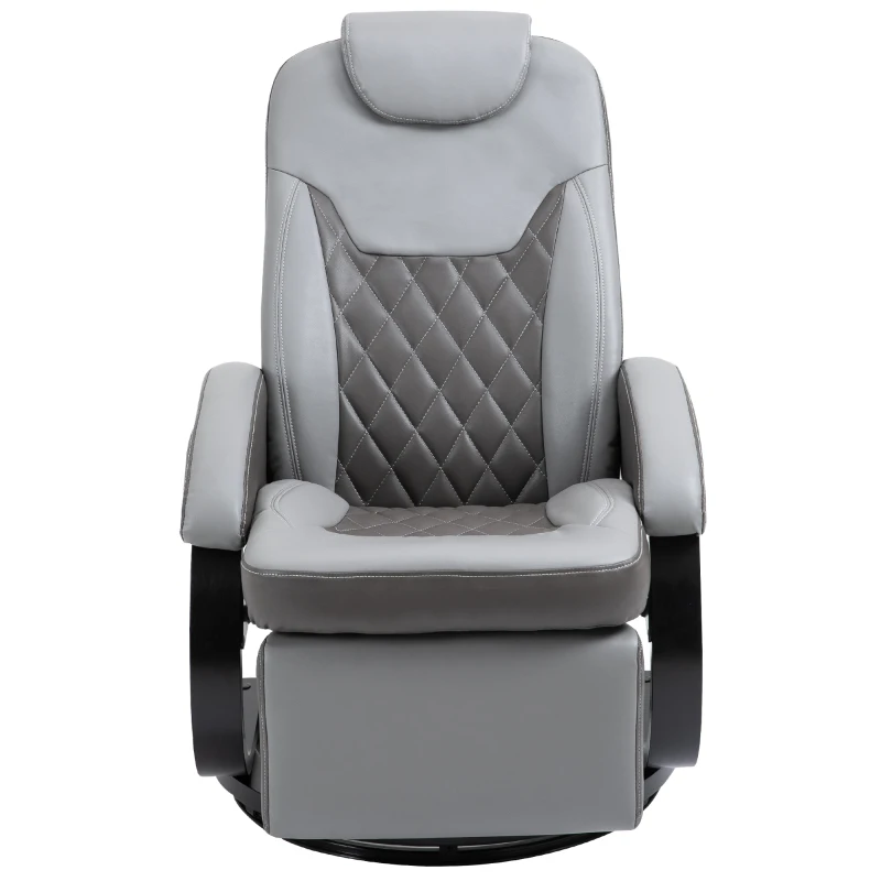 HOMCOM Faux Leather Manual Recliner, Adjustable Swivel Lounge Chair, Armchair with Footrest and Round Base for Living Room, Gray