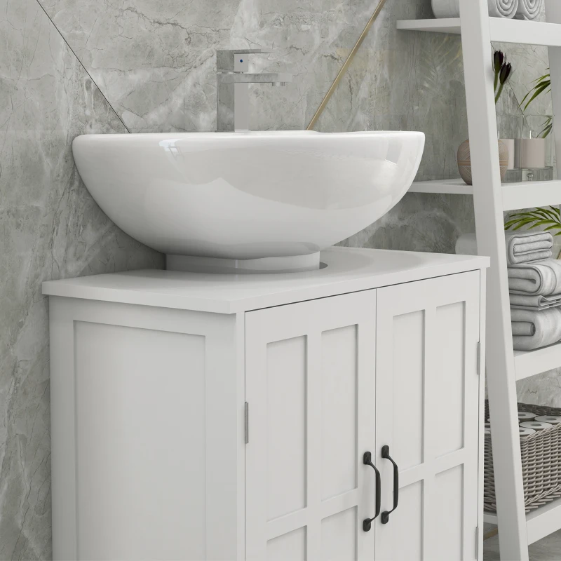 kleankin Bathroom Sink Cabinet, Pedestal Sink Cabinet with Adjustable Shelf, White