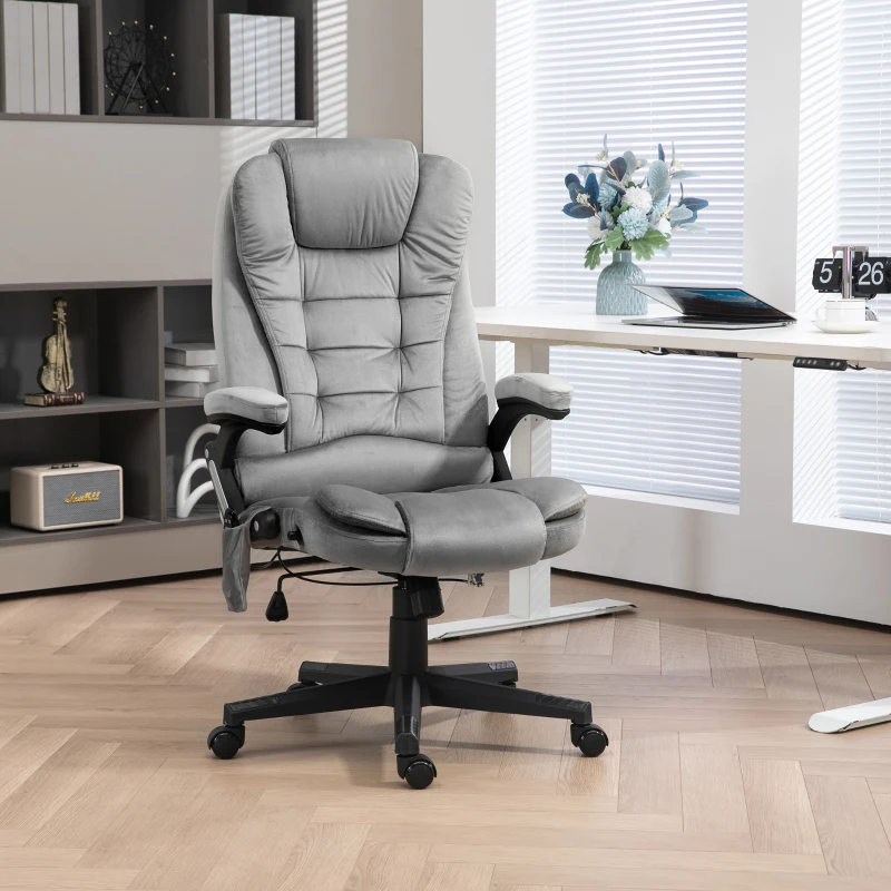 HOMCOM 6 Point Executive Office Chair with Heat, Velvet High Back Vibrating Massage Office Chair, Gray