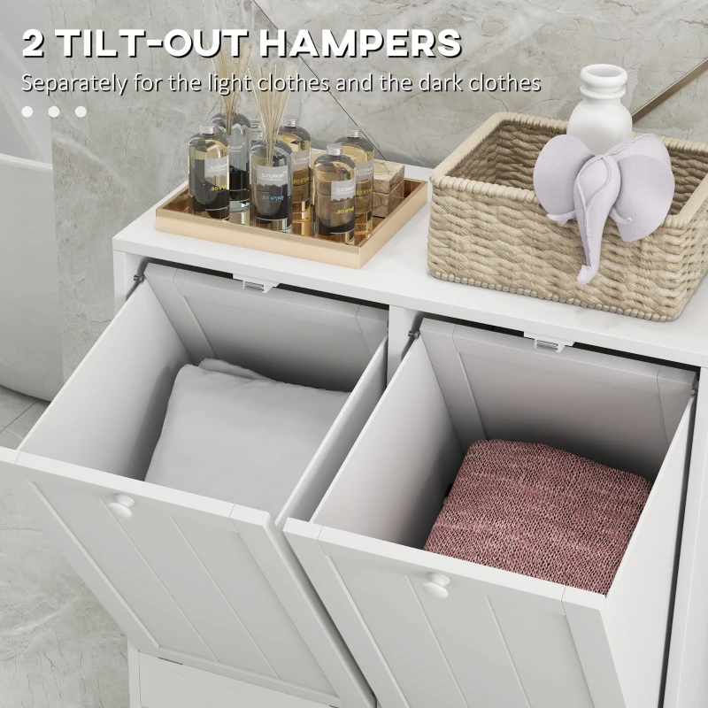 kleankin Tilt-out Laundry Storage Cabinet with 2 Compartment Hampers, White