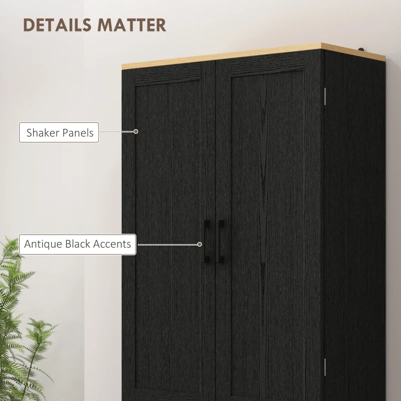 HOMCOM Freestanding Kitchen Pantry, 4-Door Kitchen Pantry Cabinet with Adjustable Shelves and Doors, Distressed Black