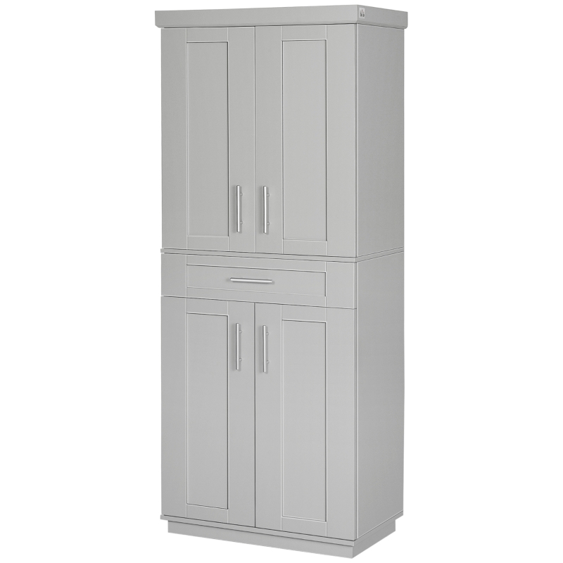 HOMCOM Modern Kitchen Pantry Freestanding Cabinet Cupboard with Doors and Drawer, Adjustable Shelving, Gray