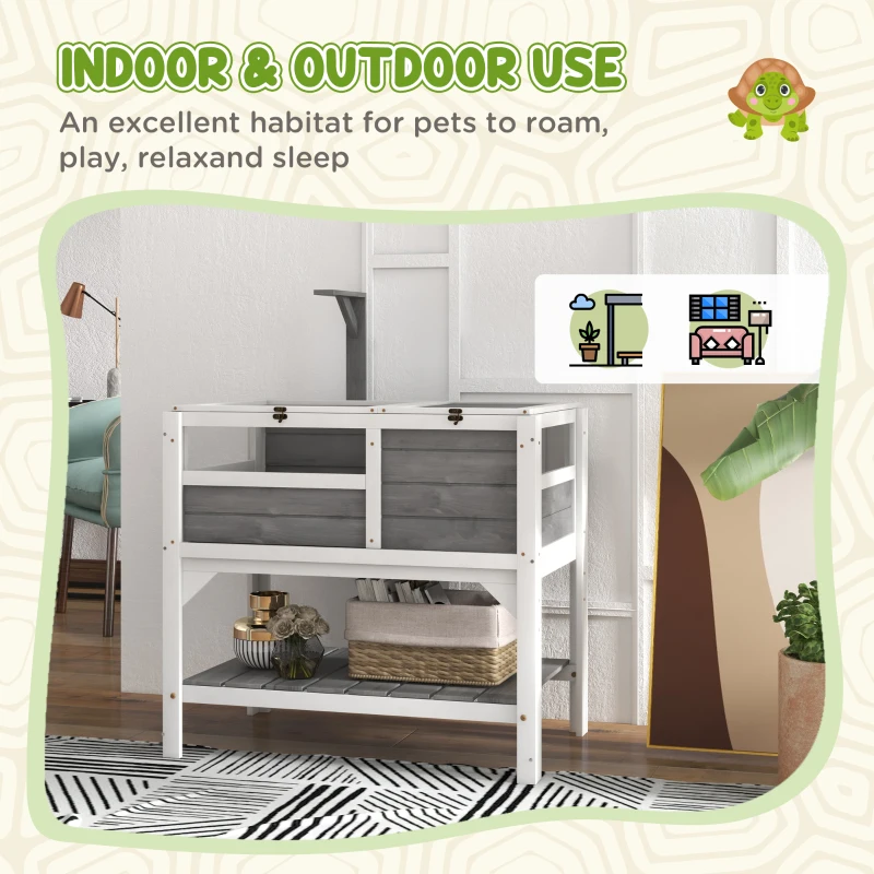 PawHut Tortoise Habitat with Shelf Storage Tortoise Gift Accessory with Weather Protection for Indoor, Light Gray