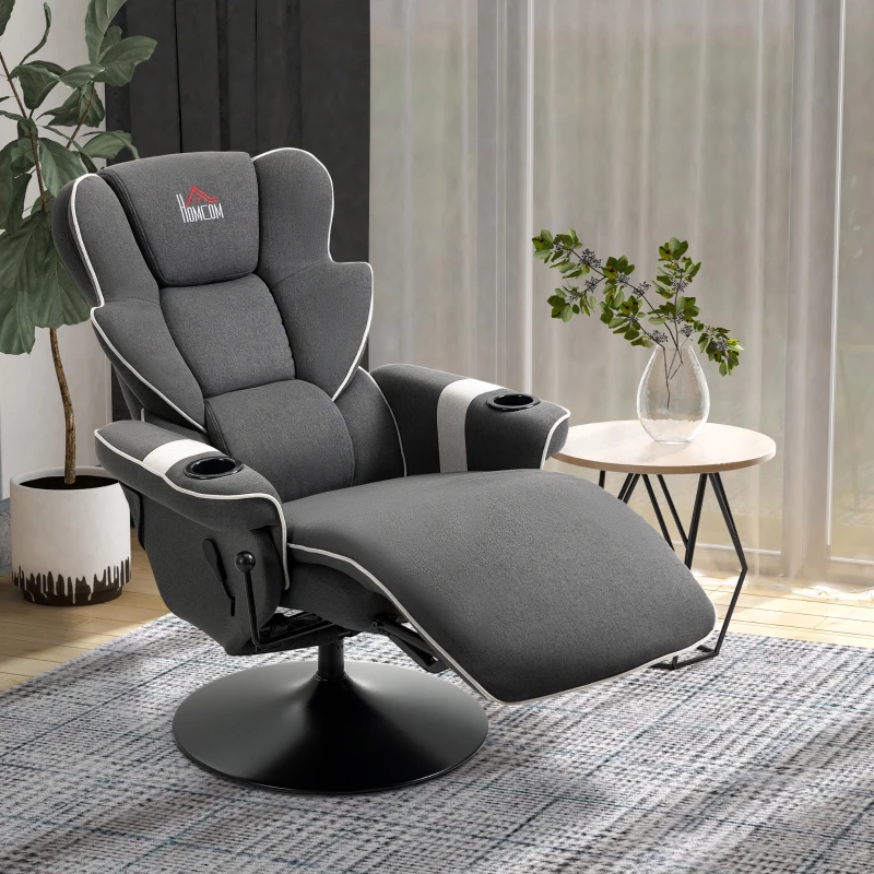 HOMCOM Manual Recliner, Swivel Lounge Armchair with Footrest and Two Cup Holders for Living Room, Black