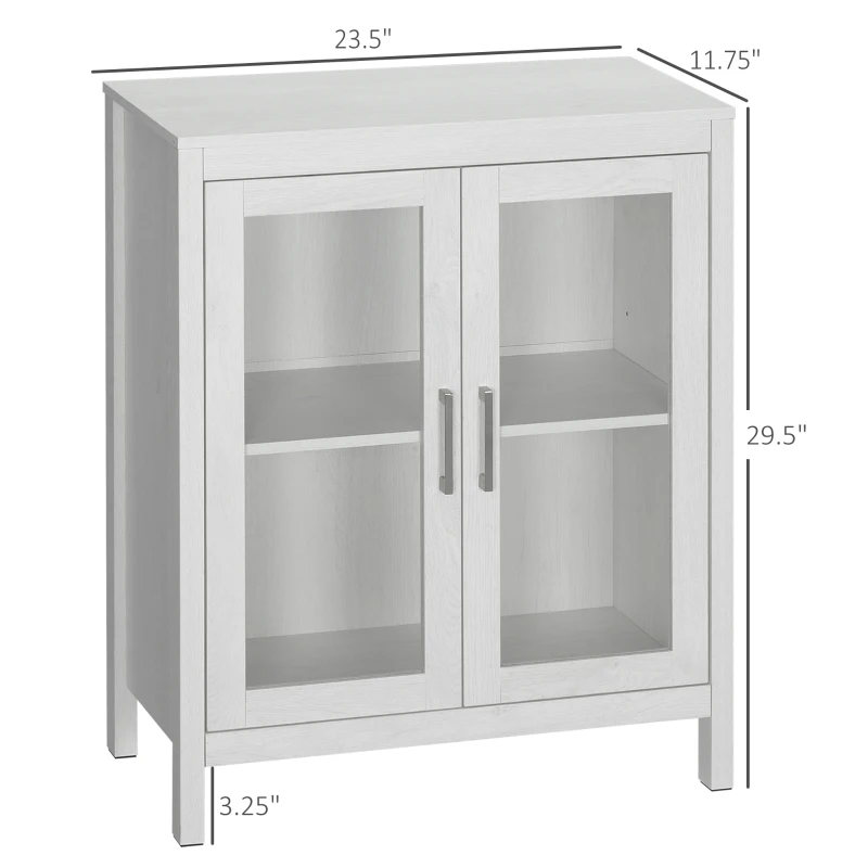 kleankin Modern Bathroom Floor Cabinet, Freestanding Bathroom Storage Cabinet with Double Glass Doors and Adjustable Shelves, Off White