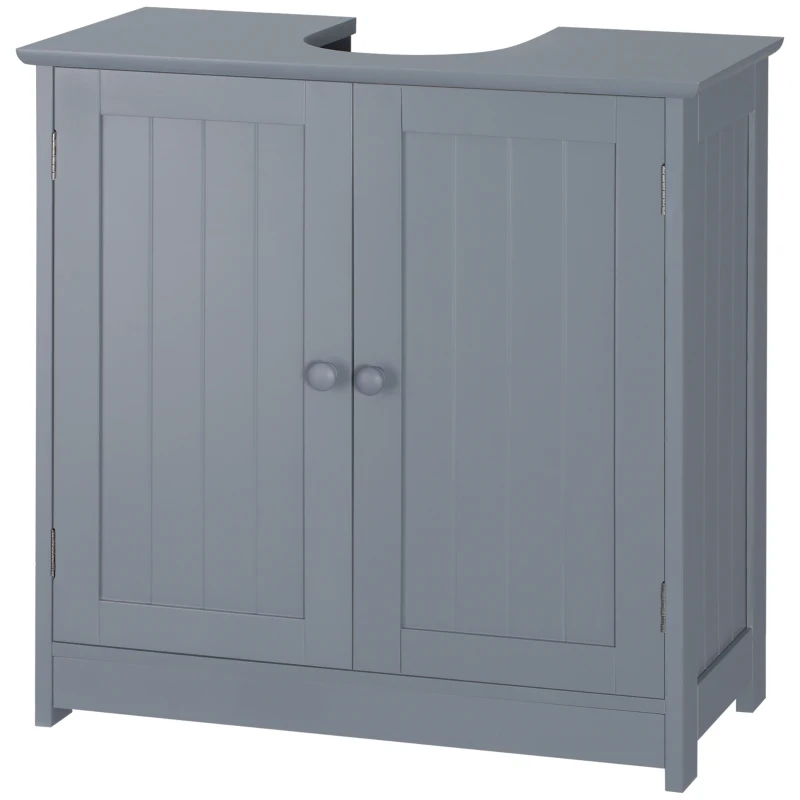 HOMCOM Under Sink Bathroom Cabinet, Pedestal Sink Storage Cabinet with 2 Doors, Shelf and U-Shape, Gray
