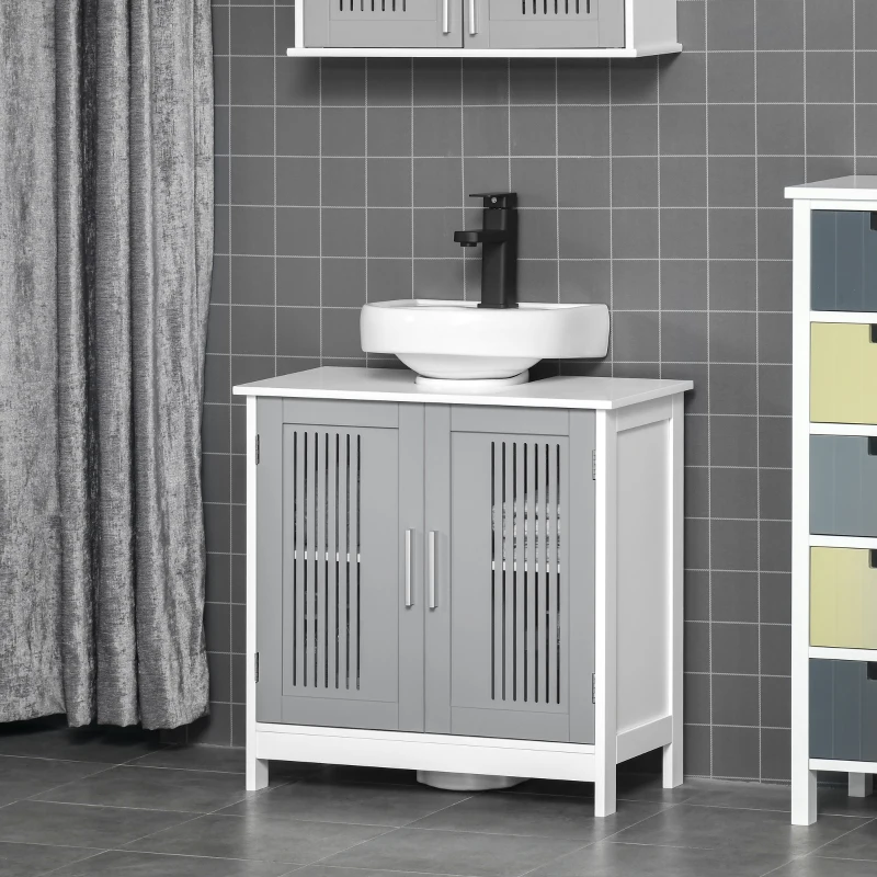 kleankin Under Sink Pedestal Storage Bathroom Cabinet, Gray White