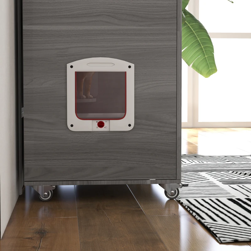 PawHut Cat Tree House with Scratching Post and Wheels, Gray