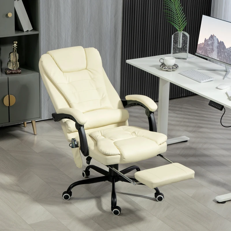 Vinsetto 7-Point Vibrating Massage Office Chair High Back Massaging Office Desk Chair with Lumbar Support, Footrest, Cream White