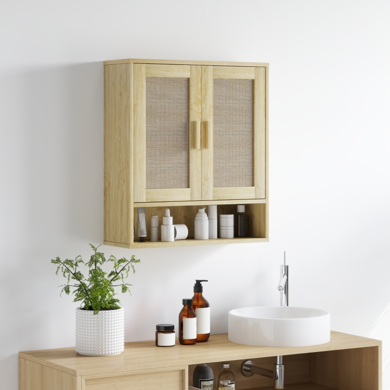 HOMCOM Over the Toilet Bathroom Cabinet, Bathroom Wall Cabinet with 2 Doors and Adjustable Shelf, Distressed Oak