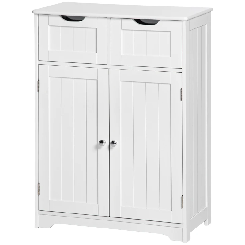 kleankin Freestanding Bathroom Storage Cabinet, Floor Cabinet with 2 Drawers, Adjustable Shelf, for Bathroom, Living Room or Entryway, White