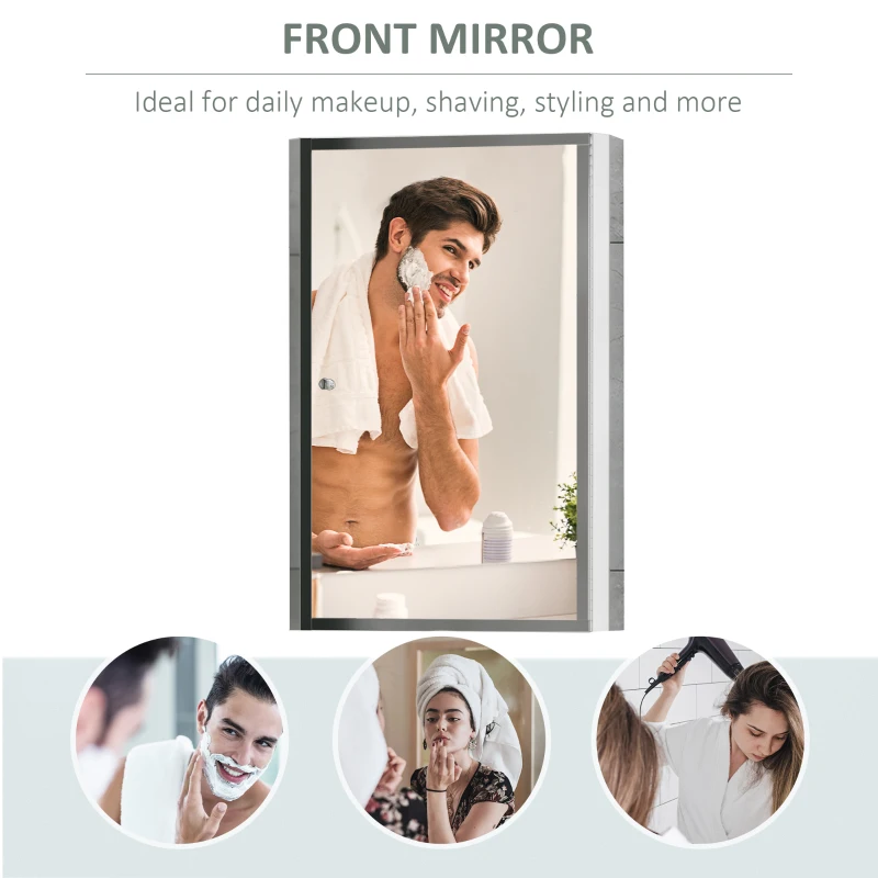 HOMCOM Bathroom Mirrored Cabinet, Vertical 16" x 24" Stainless Steel Frame Medicine Cabinet, Wall-Mounted Storage Organizer with Single Door