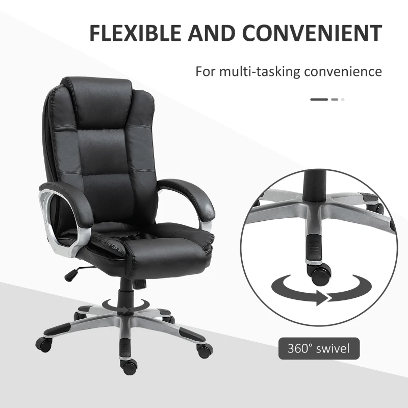 Vinsetto High Back Executive Office Chair Adjustable Desk Seat Swivel PU Leather Computer Chair with Padded Armrests