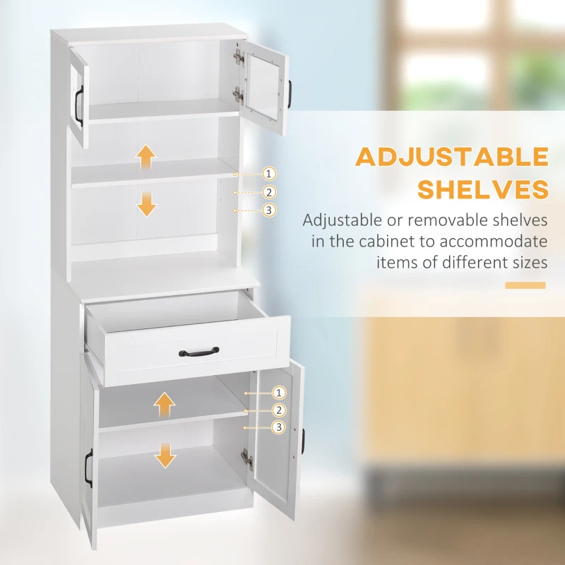 HOMCOM Freestanding Kitchen Pantry, 4-Door Buffet Cabinet with Hutch, Coffee Bar with Adjustable Shelves, 63.5 Inches, White