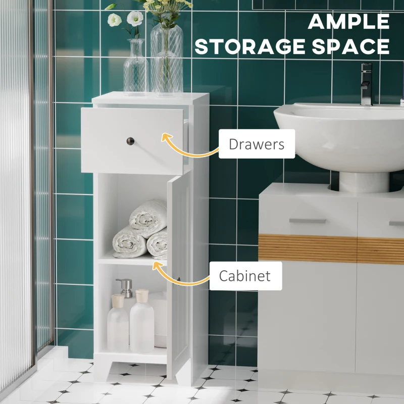 kleankin Short Bathroom Storage Cabinet, Cabinet Organizer with 1 Drawer and Adjustable Shelf for Living Room, White