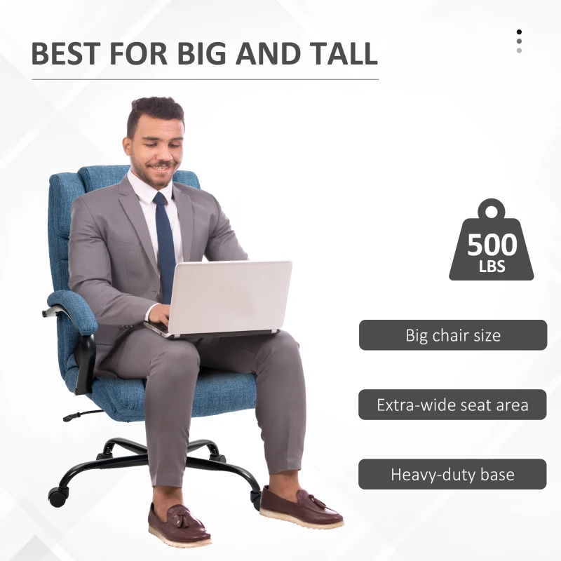Vinsetto 500lbs Big and Tall Office Chair, Executive Computer Chair with Adjustable Height, Swivel Wheels, Blue