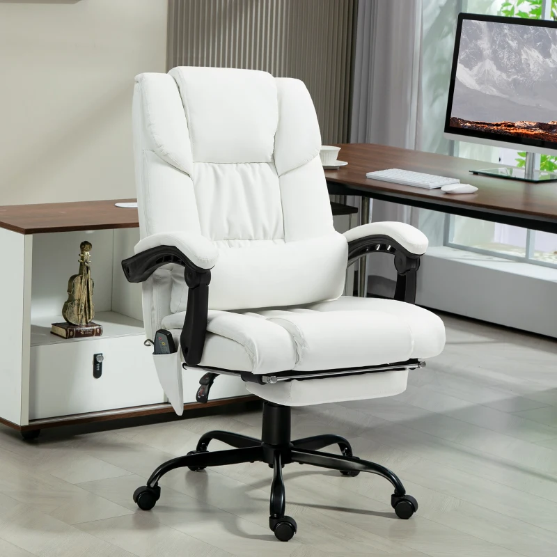 Vinsetto Massage Office Chair with 6 Vibrating Points, High Back Reclining Office Chair with Footrest and Remote, White