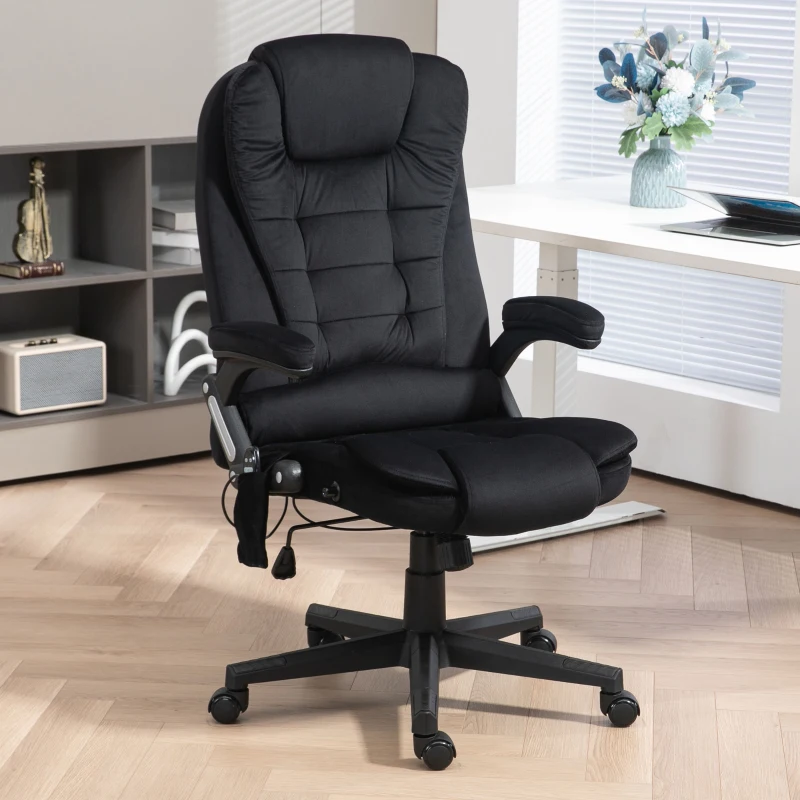 HOMCOM 6 Point Executive Office Chair with Heat, Velvet High Back Vibrating Massage Office Chair, Black