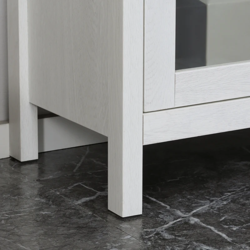 kleankin Modern Bathroom Floor Cabinet, Freestanding Bathroom Storage Cabinet with Double Glass Doors and Adjustable Shelves, Off White