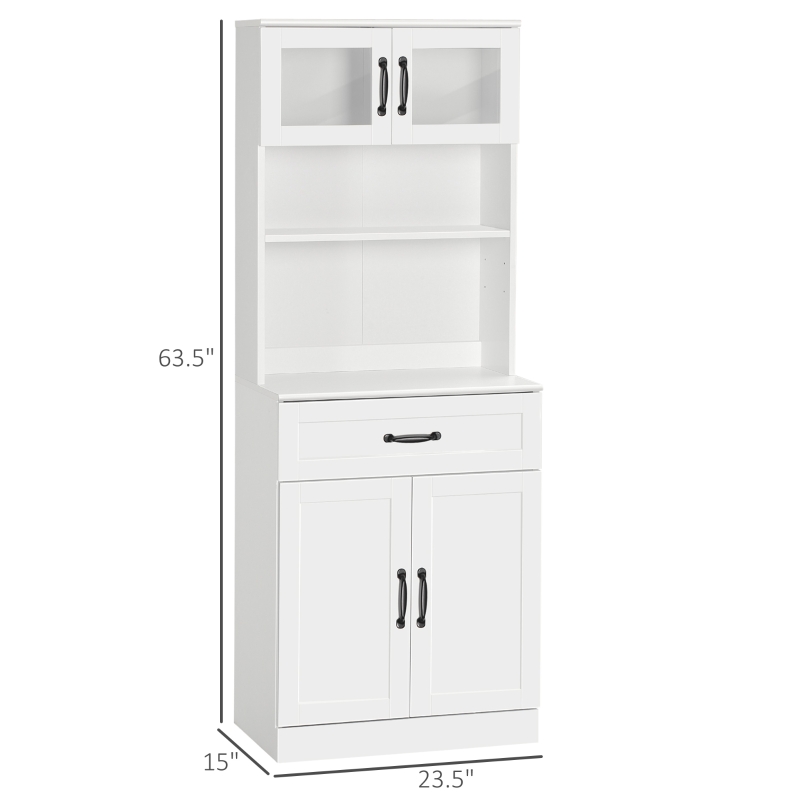 HOMCOM Freestanding Kitchen Pantry, 4-Door Buffet Cabinet with Hutch, Coffee Bar with Adjustable Shelves, 63.5 Inches, White