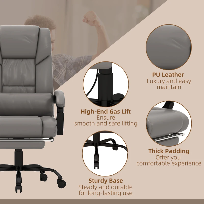 Vinsetto Massage Office Chair with 6 Vibrating Points, High Back Reclining Office Chair with Footrest and Remote, Gray