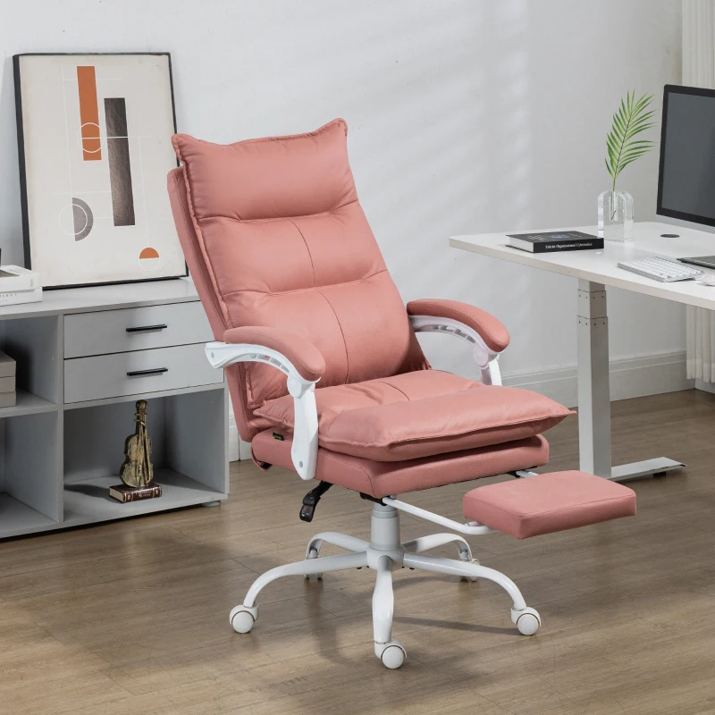 Vinsetto Executive Massage Office Chair with 6 Vibration Points, Microfiber Computer Desk Chair, Heated Reclining Chair with Footrest, Armrest, Double Padding, Pink