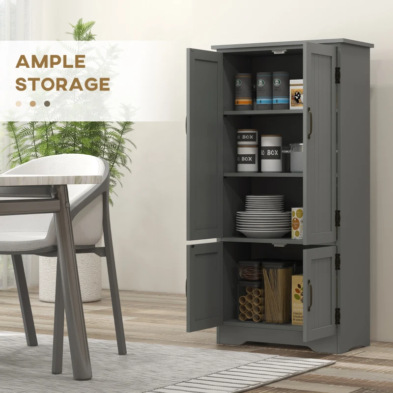HOMCOM Accent Floor Storage Cabinet Kitchen Pantry with Adjustable Shelves and 2 Lower Doors, Gray