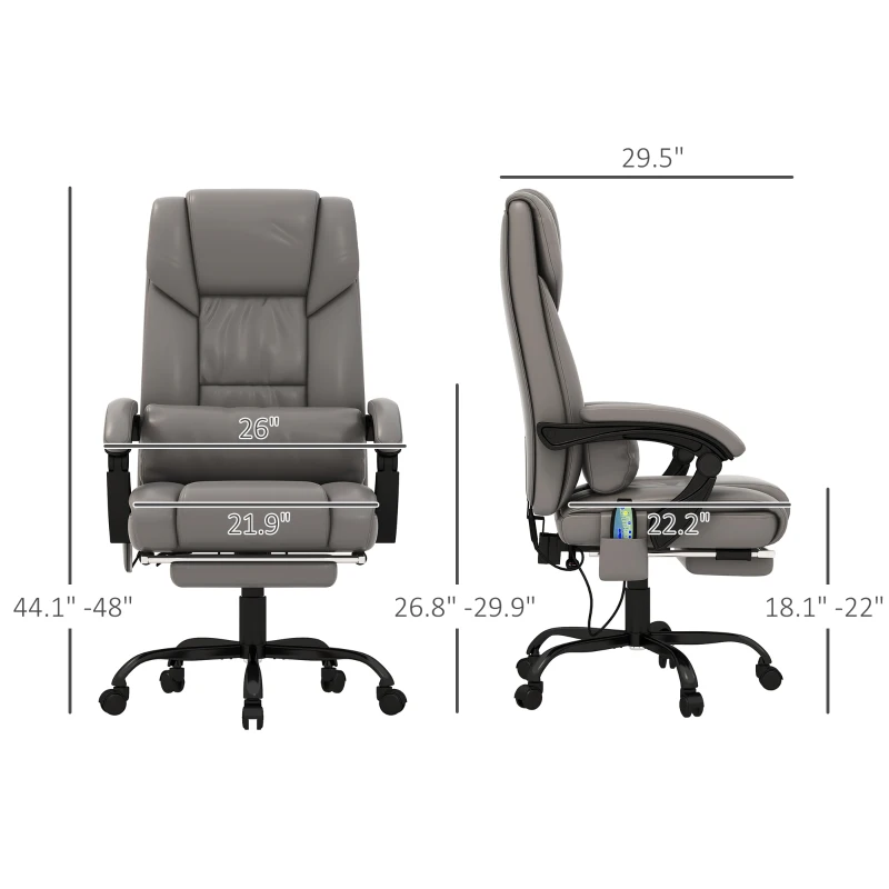 Vinsetto Massage Office Chair with 6 Vibrating Points, High Back Reclining Office Chair with Footrest and Remote, Gray