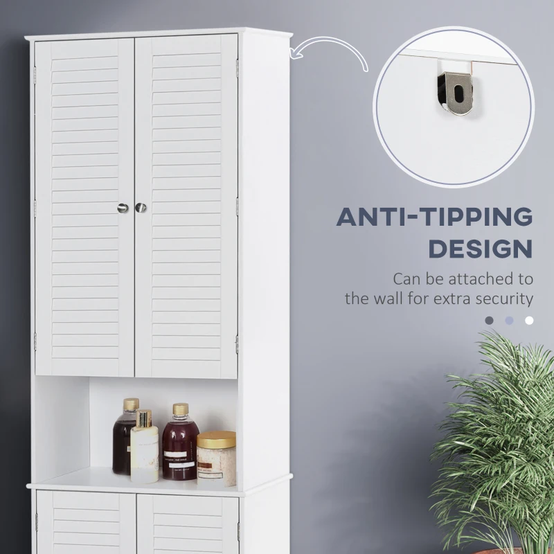 HOMCOM Tall Narrow Bathroom Storage Cabinet with Doors and Shelf Adjustability, Freestanding Linen Cabinet with 2 Cabinets and Countertop, White