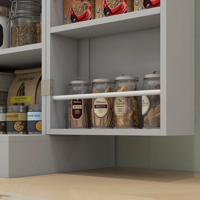 HOMCOM 65" Kitchen Cabinet, Kitchen Pantry Cabinet with 4 Doors and 16 Door Shelves for Dining Room, Gray