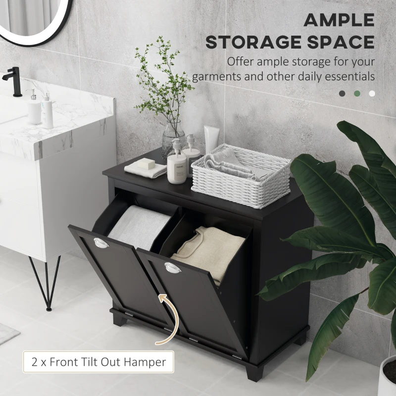 HOMCOM Bathroom Storage Cabinet, Tilt-Out Laundry Hamper with 2 Compartments, Black(m-4)