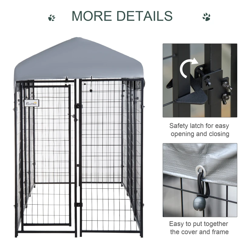 PawHut Outdoor Dog Kennel with Roof, 8' x 4' x 6' Heavy Duty Welded Wire Dog Playpen Enclosure with Escape-proof Lock, UV-Resistant & Waterproof Cover, for Large Dogs, Silver