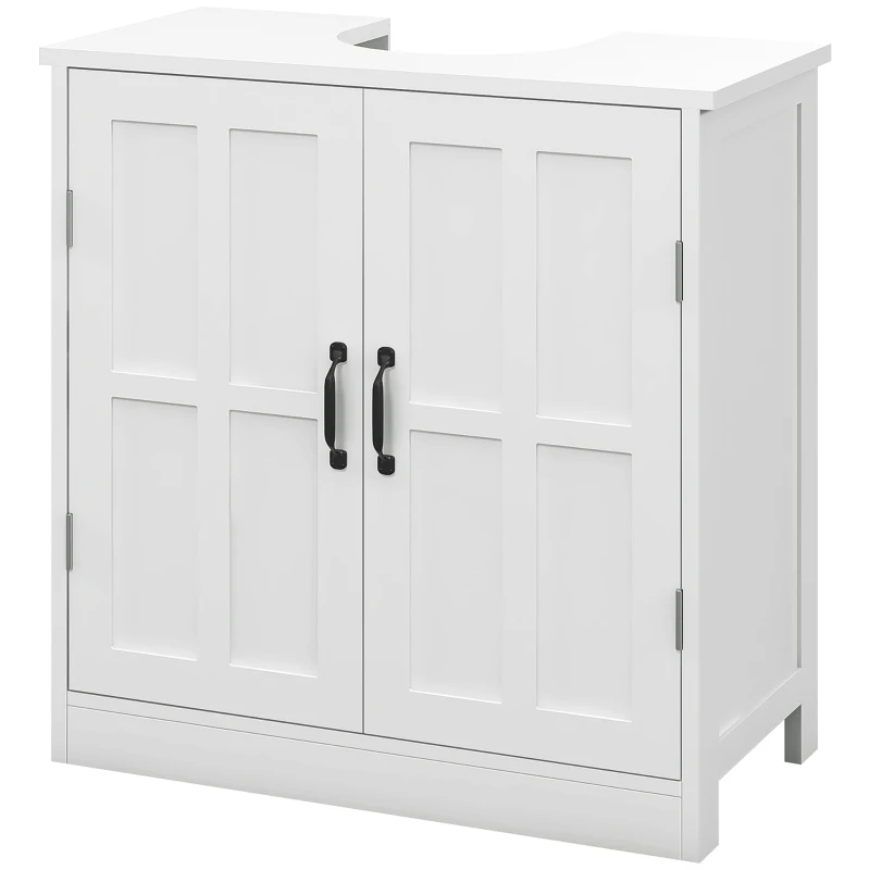 kleankin Pedestal Under Sink Cabinet, Bathroom Vanity Cabinet Storage with Double Doors and Adjustable Shelf, White
