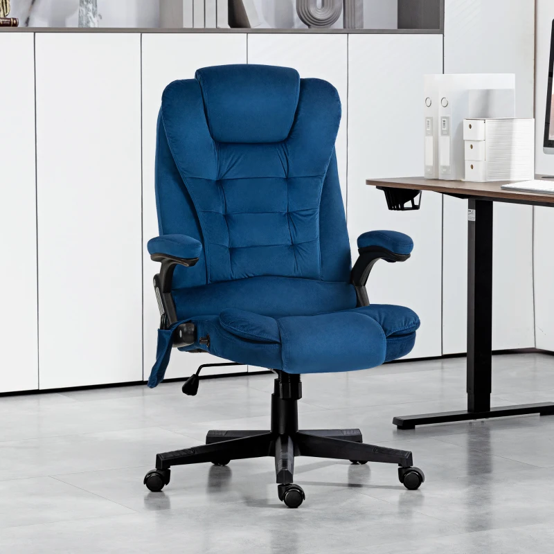 Vinsetto 6 Point Executive Office Chair with Heat, Velvet High Back Vibrating Massage Office Chair, Drak Blue
