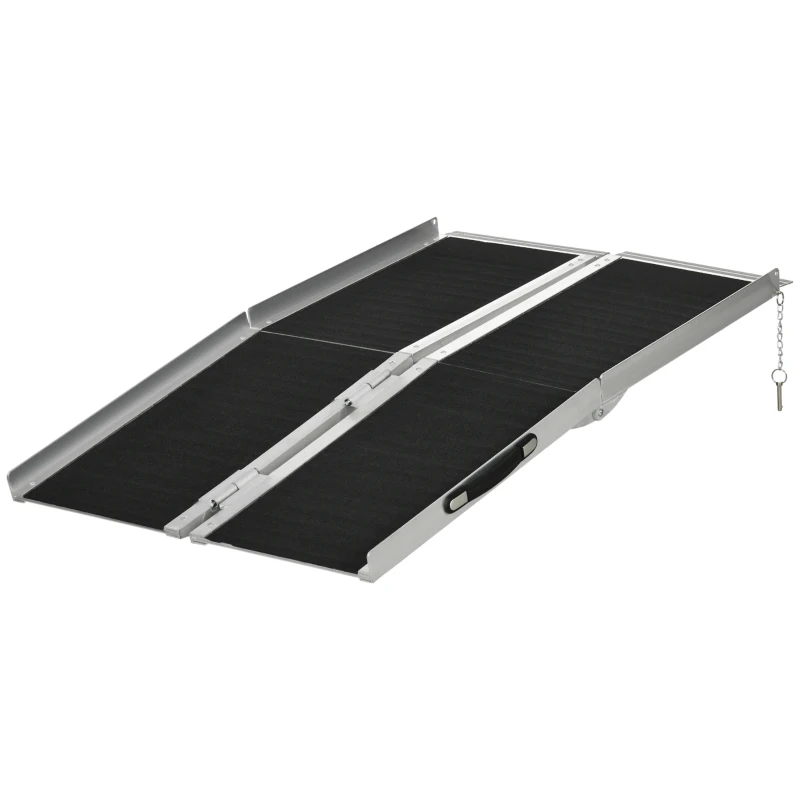 HOMCOM 4' Skidproof Portable Wheelchair Ramp for Home, Steps, Doorways, Carpeted Foldable Handicap Ramp, Threshold Ramp