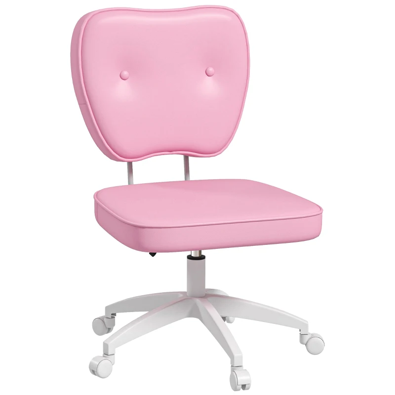 Vinsetto Vanity Office Chair, PU Leather Computer Chair for Home, with Adjustable Height, Armless, Swivel Wheels, Pink