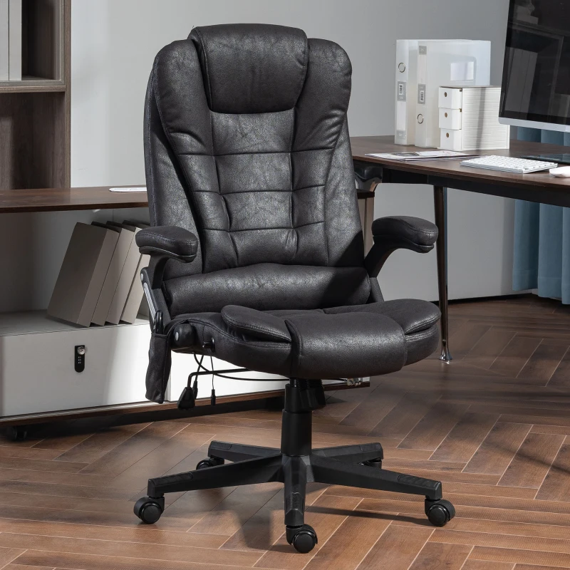HOMCOM 6 Point Vibrating Massage Office Chair with Heat, Microfiber High Back Executive Office Chair with Reclining Backrest, Padded Armrests and Remote, Black