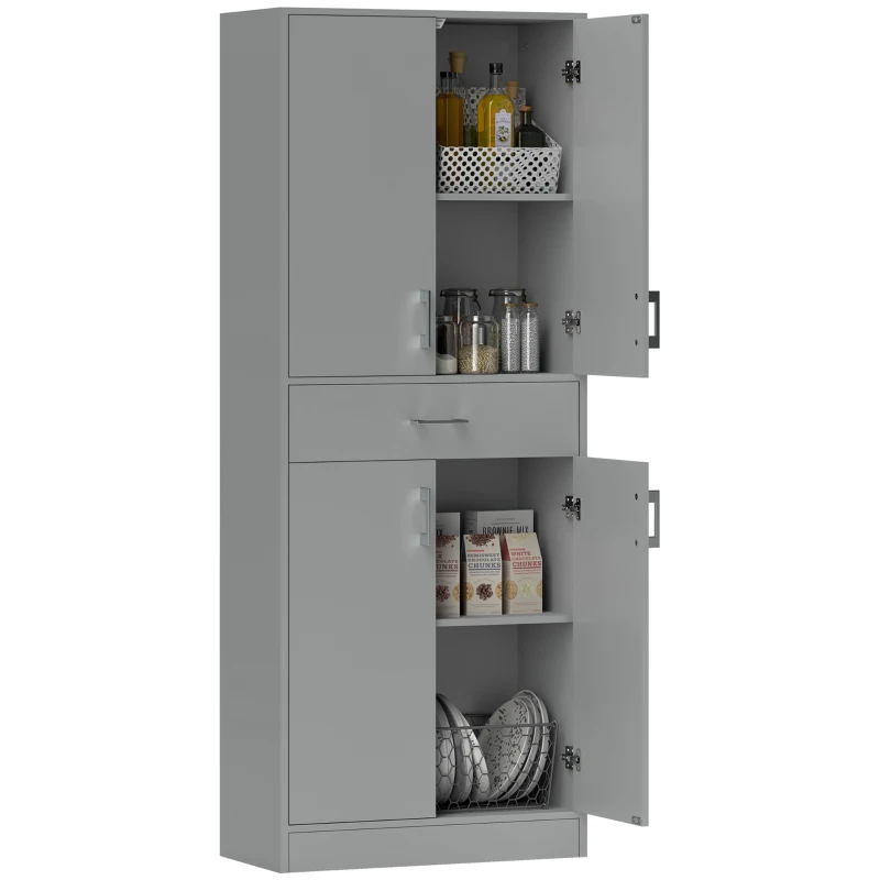 HOMCOM 71" Kitchen Cabinet with Drawer and Adjustable Shelf, Freestanding Tall Kitchen Pantry, Gray
