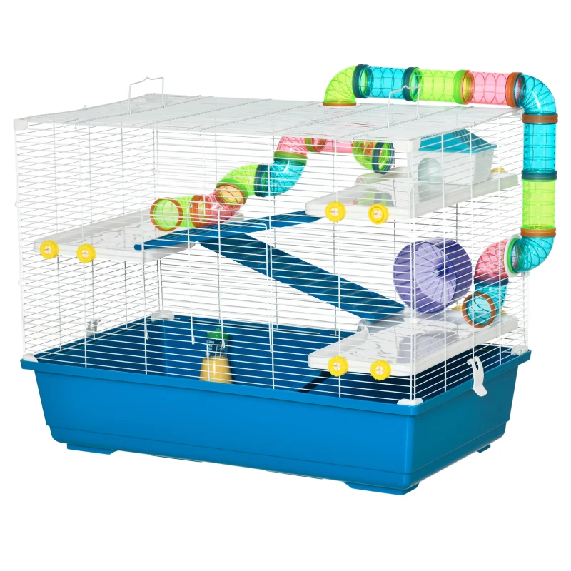 PawHut 31" Extra Large Hamster Cage with Tubes and Tunnels, 4 Tier Small Animal Cage with Portable Carry Handles, Rat Gerbil Cage with Water Bottle, Food Dish, Exercise Wheel