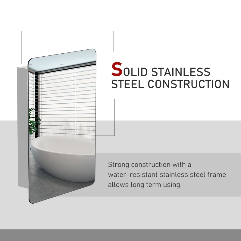 kleankin 18'' x 26''/46cm x 66cm Wall Mount Bathroom Medicine Cabinet Mirror Sliding Door with 3-Tier Storage Shelf, Stainless Steel, for Living Room Bedroom Office