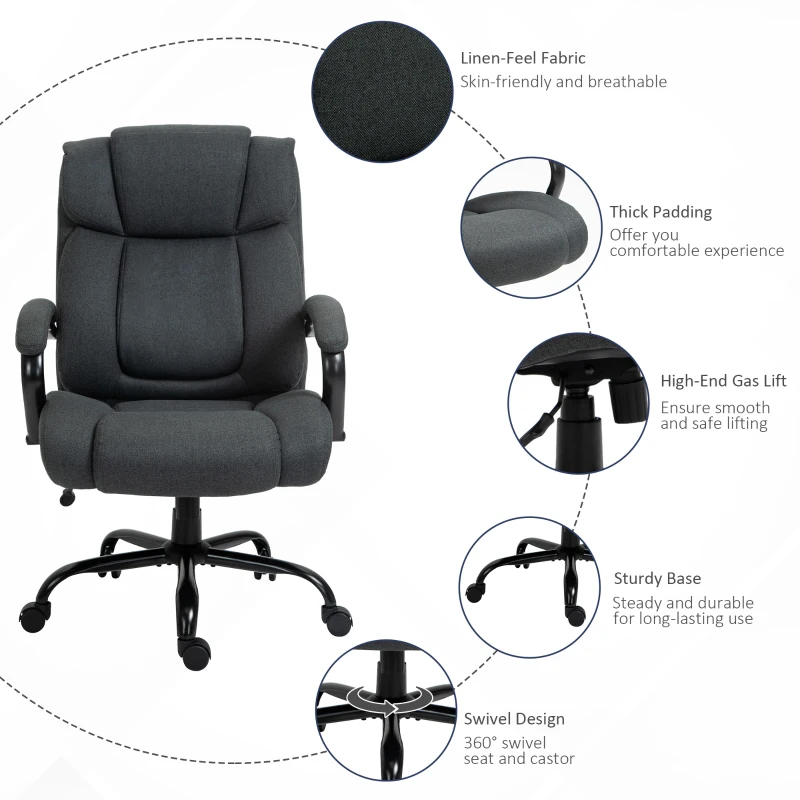 Vinsetto Executive Office Chair with Wide Seat, Computer Desk Chair with Adjustable Height, Swivel Wheels, Gray