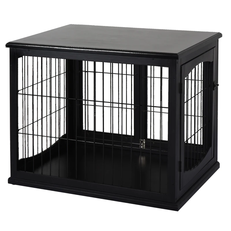 PawHut Dog Crate Furniture, 32" Small Dog Cage End Table with 2 Doors, Lockable Door, Puppy Kennel Indoor, Black