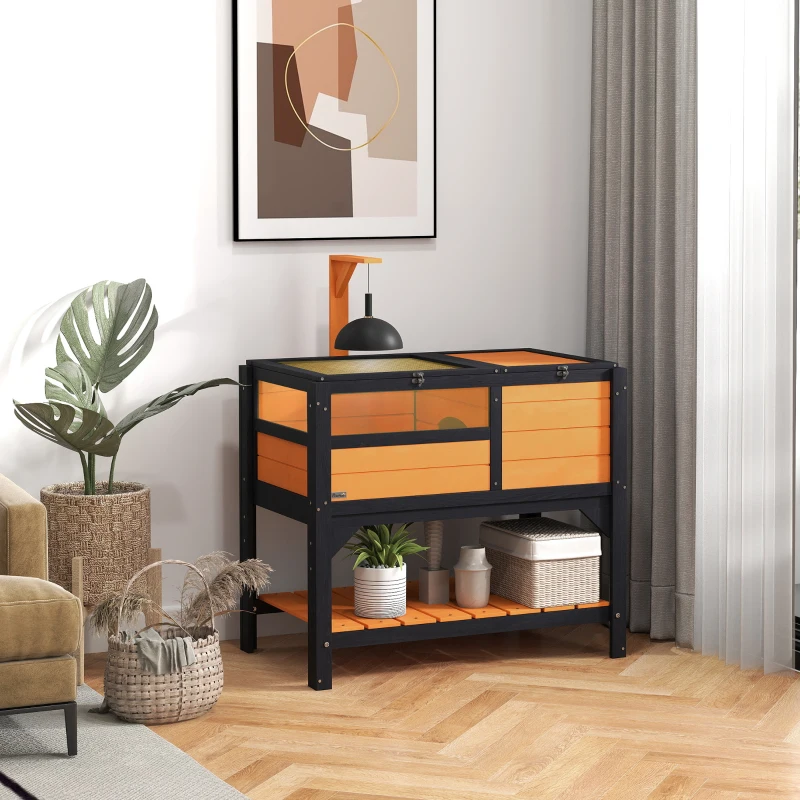 PawHut Tortoise Habitat with Shelf Storage Tortoise Gift Accessory with Weather Protection for Indoor, Yellow