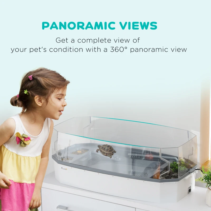 PawHut Turtle Tank Kit, Turtle Aquarium with Basking Platform, Water Pump, Filter Layer Design, Full View Visually Reptile Habitat, Easy to Clean and Change Water, Multi Functional Area