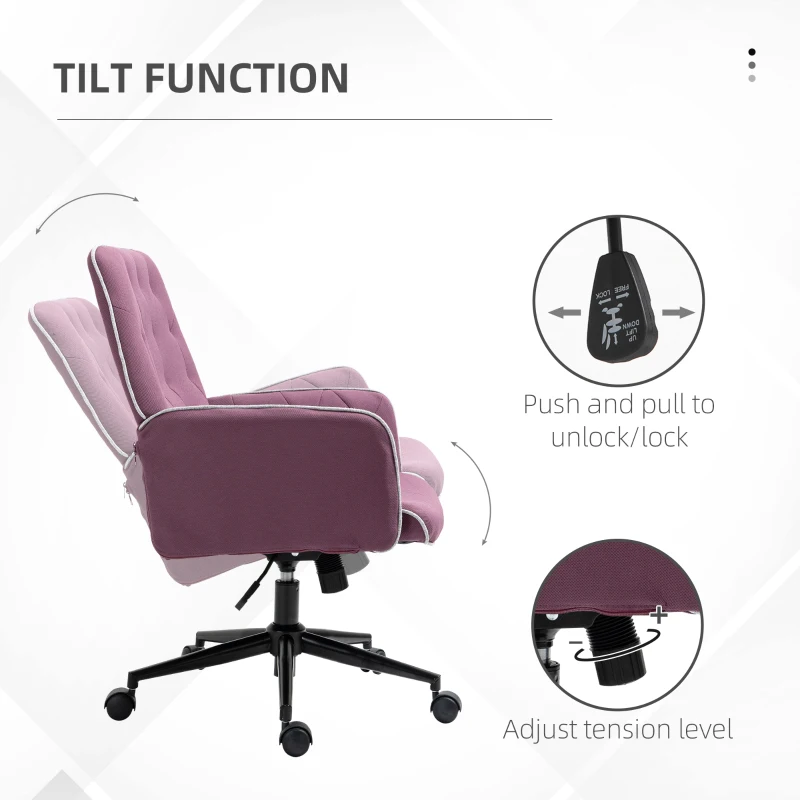 Vinsetto Spandex Home Office Chair, Tufted Height Adjustable Computer Desk Chair with Swivel Wheels and Padded Armrests, Purple