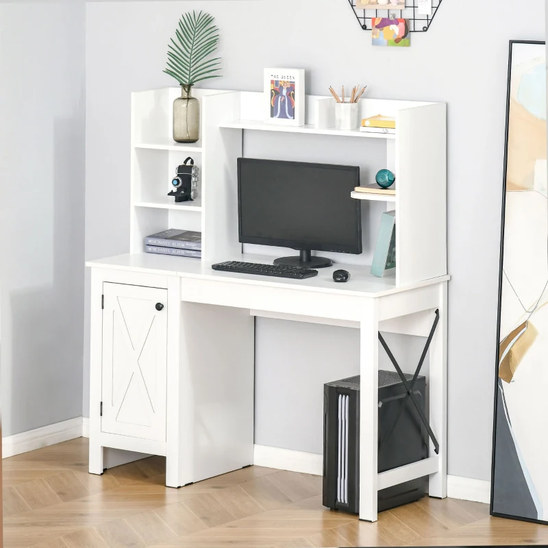 HOMCOM Computer Desk W/ Hutch, Home Office Desk W/ Storage Cabinet, White