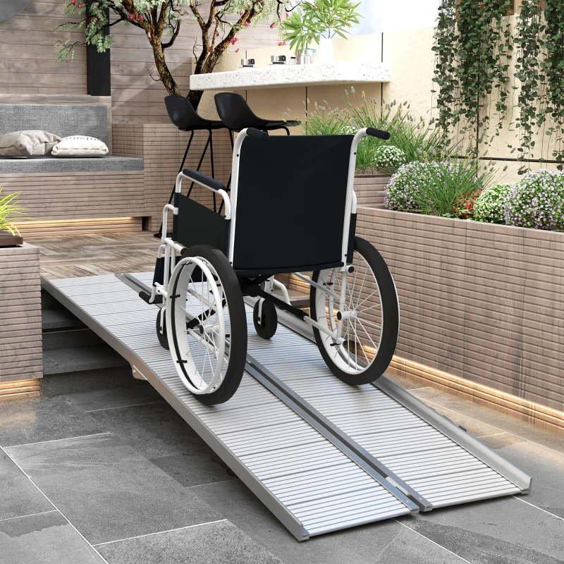 HOMCOM 8' Foldable Handicap Ramp for Home, Steps, Doorways, Aluminum Portable Wheelchair Ramp, Textured Threshold Ramp, Silver(m-2)